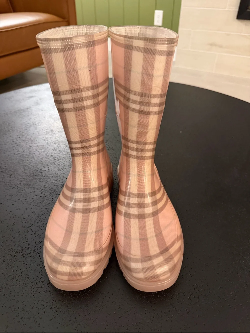 BURBERRY Pink Nova Check Rain Boots Made in Italy Size 37 VGUC